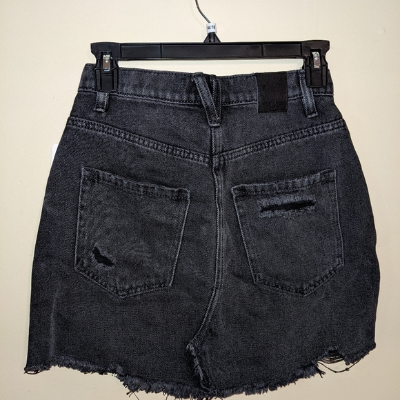Free People Black Distressed Jean Mini Skirt - Picture 2 of 4